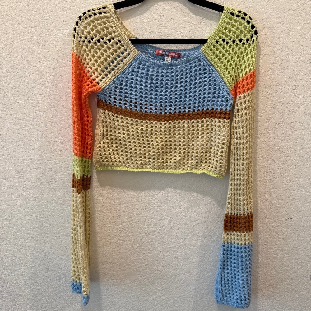 Urban Outfitters Colorblock Open Knit Crochet Crop Top Multi Color Size L